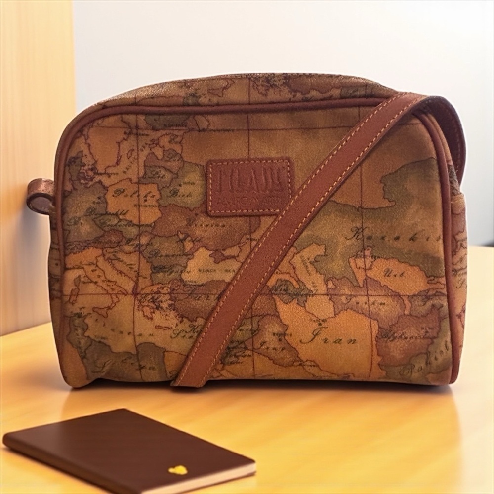 Alviero Martini Tan Map Print Shoulder Bag